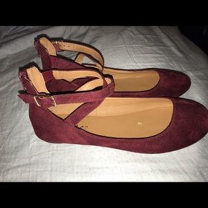 Burgundy velvet ballerina flats